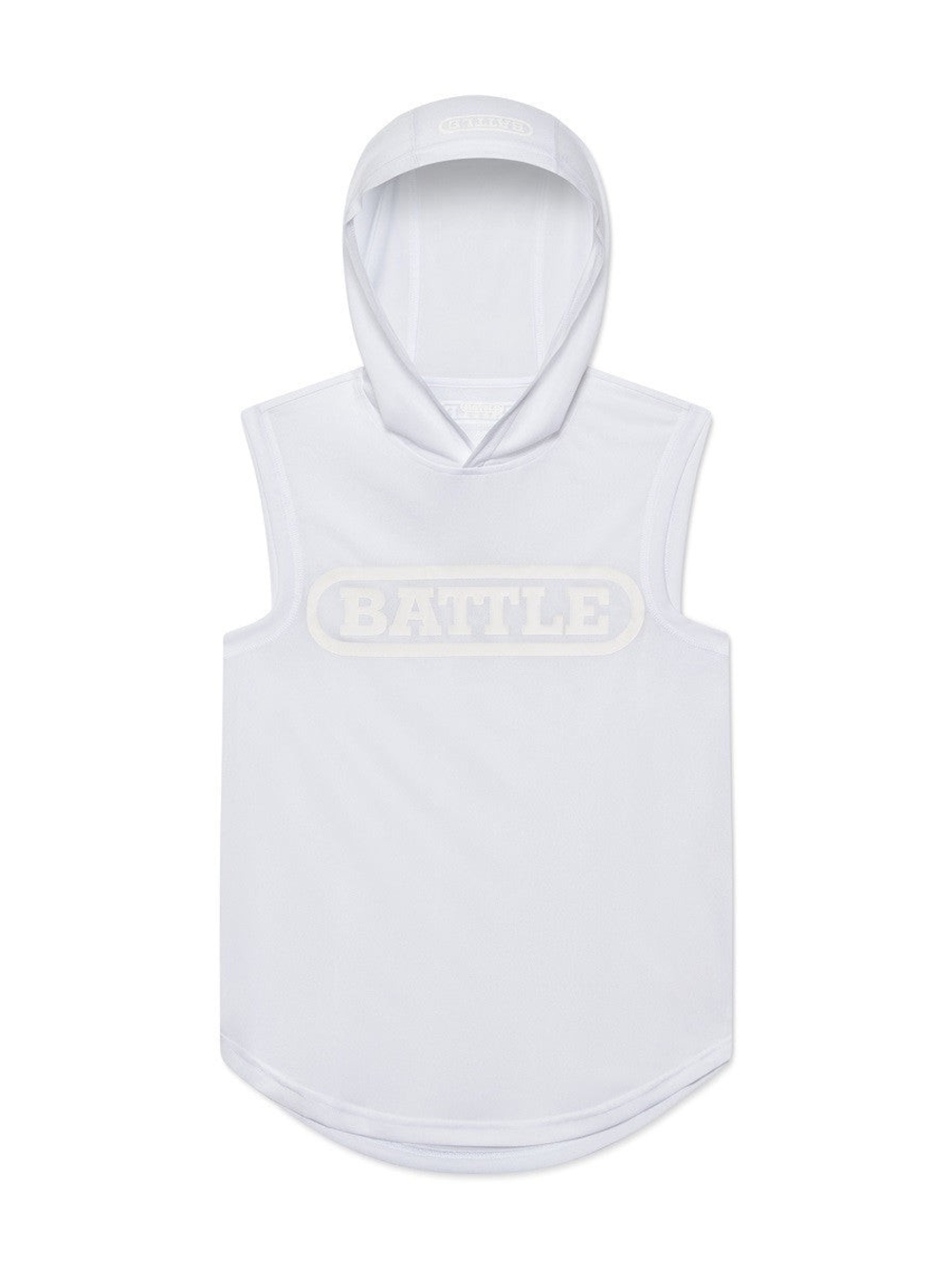 White Sleeveless Hooded Tank Top with 'BATTLE' Chest Logo - SH13
